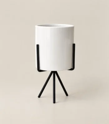 White Ceramic Planter with Black Tripod Stand - Medium Size - Image 4