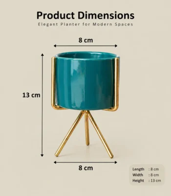 Teal Ceramic Planter with Gold-Tone Tripod Stand - Image 3