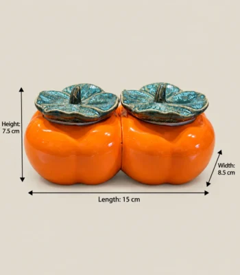 Twin Persimmon Ceramic Storage Jars with Leaf Lids - Image 4