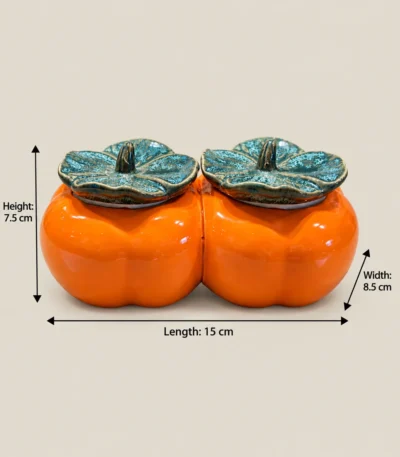 Glazed Ceramic Double Pumpkin Condiment Jar Set - Image 3