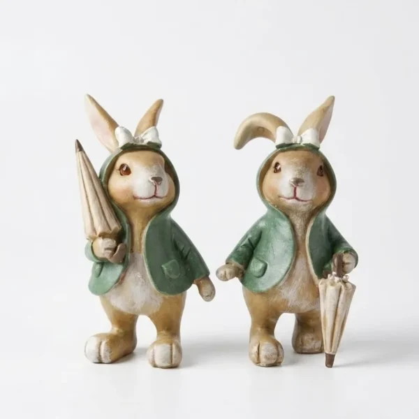 Green Bunny Couple Decorative Figurine Set
