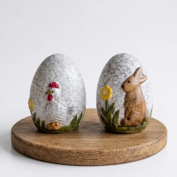 Rustic Easter Egg Bunny & Chicken Decorative Figurine Set