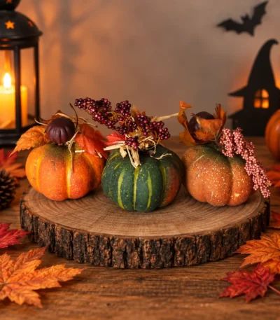 Decorative Harvest Pumpkin with Berry & Autumn Leaf Accents - Image 2