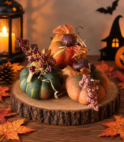 Decorative Harvest Pumpkin with Berry & Autumn Leaf Accents - Image 3