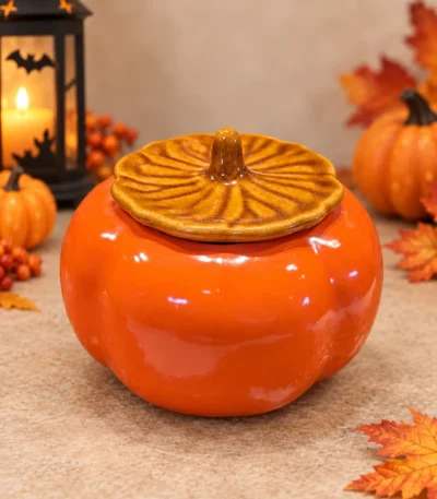 Pumpkin-Shaped Ceramic Salt & Spice Jar with Lid – Orange - Image 3