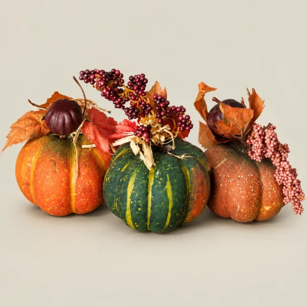 Decorative Harvest Pumpkin with Berry & Autumn Leaf Accents