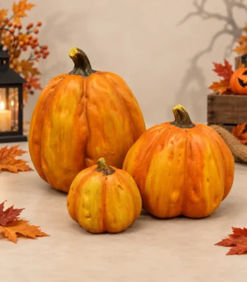 Decorative Autumn Pumpkin Figurines – Set of 3 - Image 2