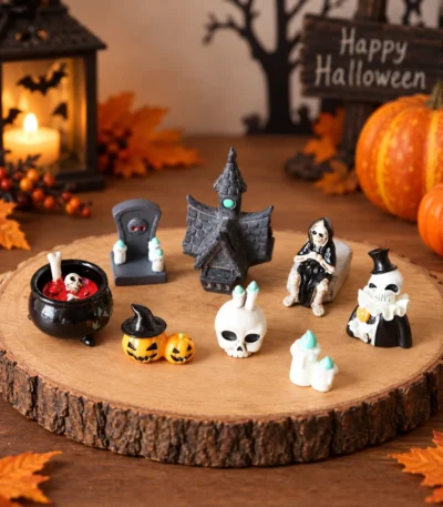 Halloween Miniature Spooky Décor Figurine Set – 8 Pieces - Image 4