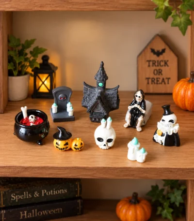 Halloween Miniature Spooky Décor Figurine Set – 8 Pieces - Image 3