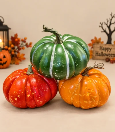 Decorative Speckled Pumpkin Figurine Set – Set of 3