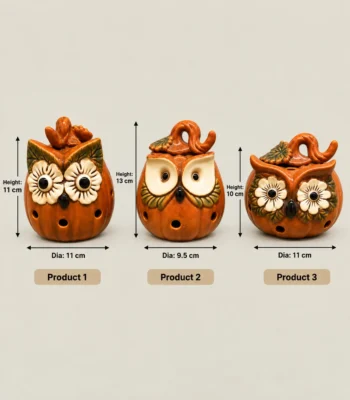 Ceramic Pumpkin Owl Tealight Candle Holder – Set of 3 - Image 4