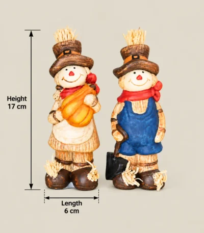 Rustic Harvest Scarecrow Couple Figurines – Set of 2 - Image 3