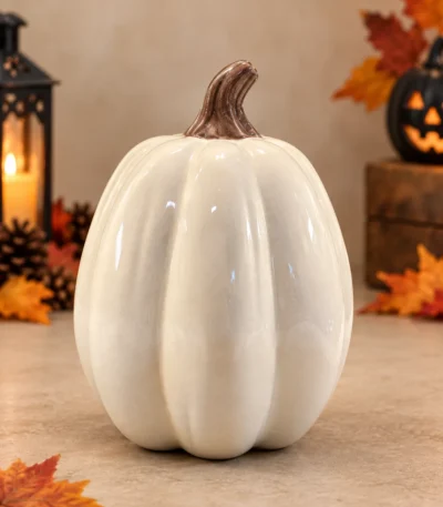 Ivory Glazed Ceramic Pumpkin Décor
