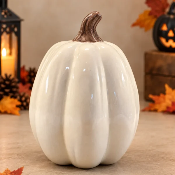 Ivory Glazed Ceramic Pumpkin Décor