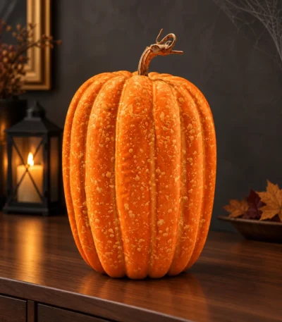 Tall Ribbed Orange Pumpkin Decorative Figurine - Image 2