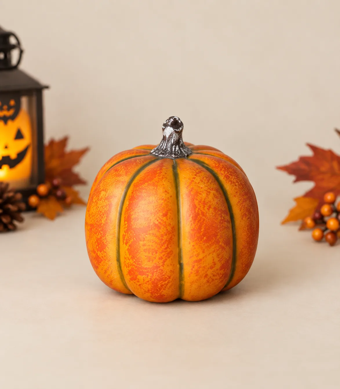 h190 Decorative Orange Pumpkin Figurine – Halloween & Fall Décor - Image 1