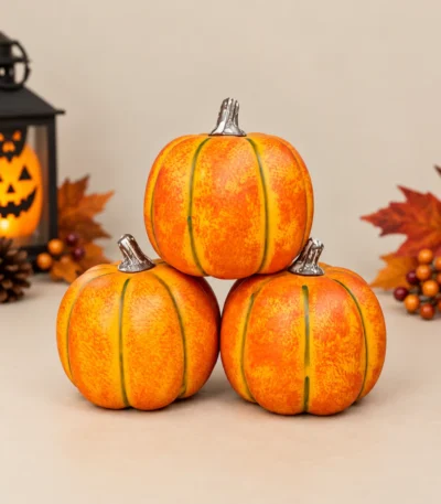 Decorative Orange Pumpkin Figurine – Halloween & Fall Décor - Image 2