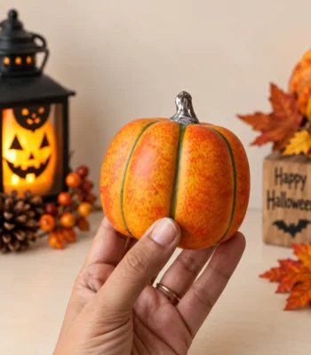Decorative Orange Pumpkin Figurine – Halloween & Fall Décor – Set of 3 - Image 4