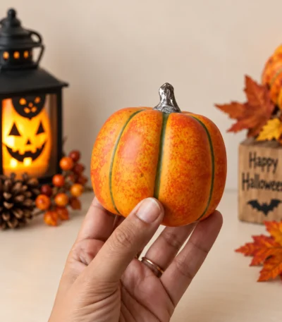 Decorative Orange Pumpkin Figurine – Halloween & Fall Décor - Image 3