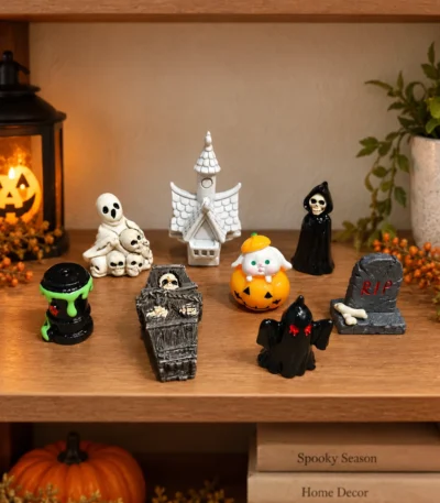 Halloween Miniature Spooky Figurine Décor Set – Set of 8 - Image 2