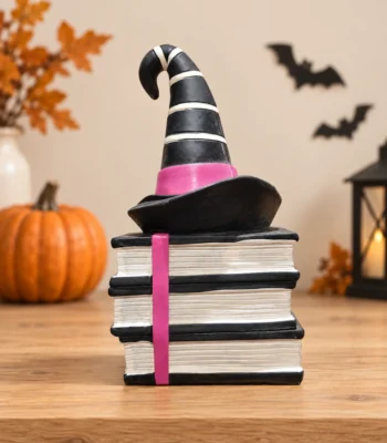 “Let’s Get Spooky” Witch Hat & Books Halloween Tabletop Figurine - Image 2