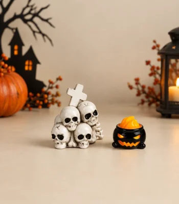 Miniature Halloween Skull & Jack-O’-Lantern Décor Set - Image 3