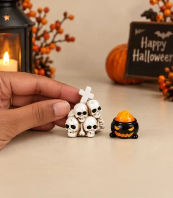 Miniature Halloween Skull & Jack-O’-Lantern Décor Set - Image 2
