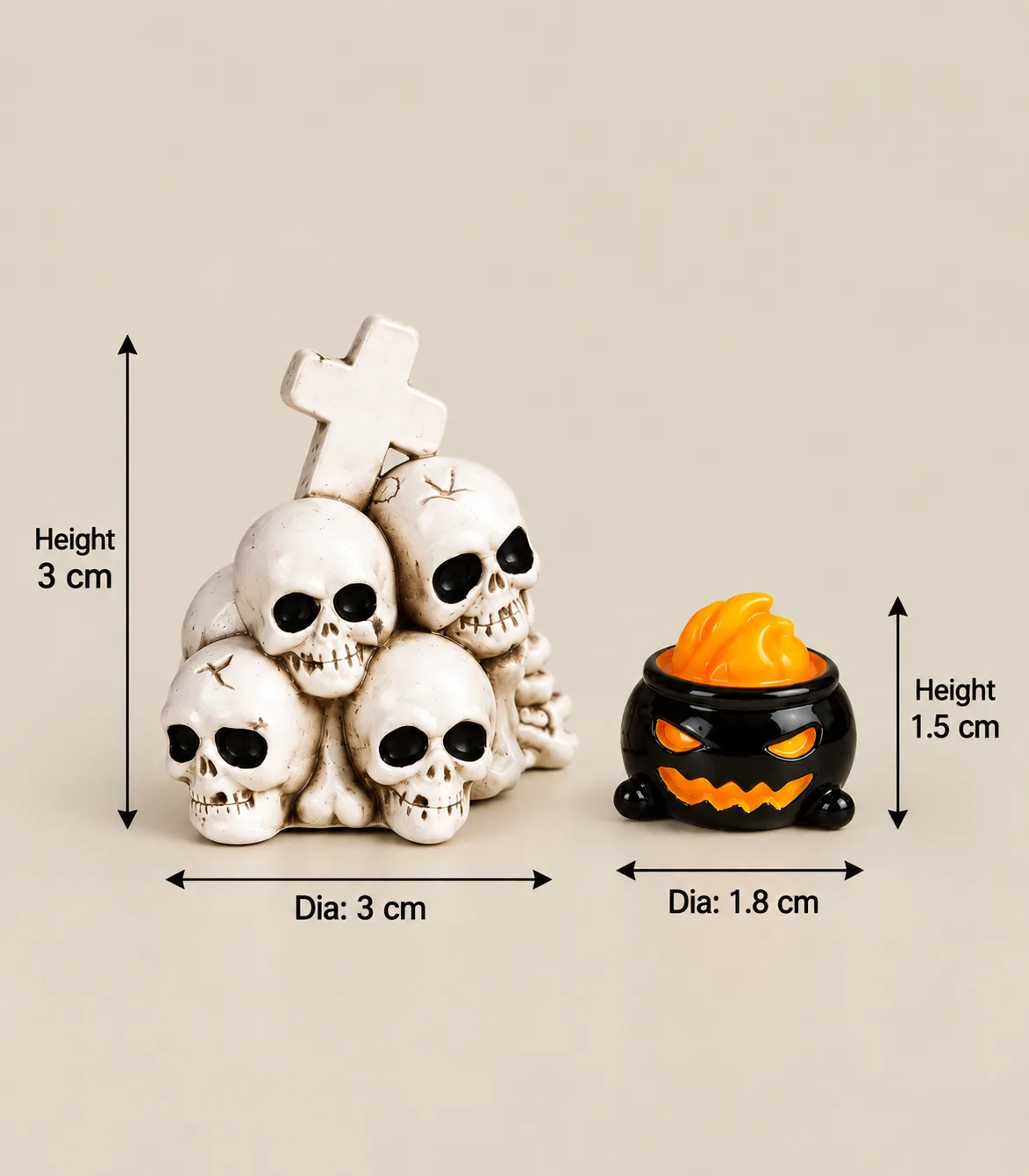 h208 Miniature Halloween Skull & Jack-O’-Lantern Décor Set - Image 1