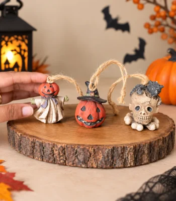 Halloween Hanging Mini Ornaments – Pumpkin Ghost, Witch Pumpkin & Skull – Set of 3 - Image 4