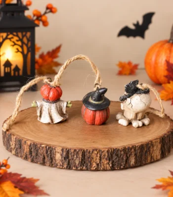 Halloween Hanging Mini Ornaments – Pumpkin Ghost, Witch Pumpkin & Skull – Set of 3 - Image 3