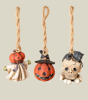 Halloween Hanging Mini Ornaments – Pumpkin Ghost, Witch Pumpkin & Skull – Set of 3 - Image 6