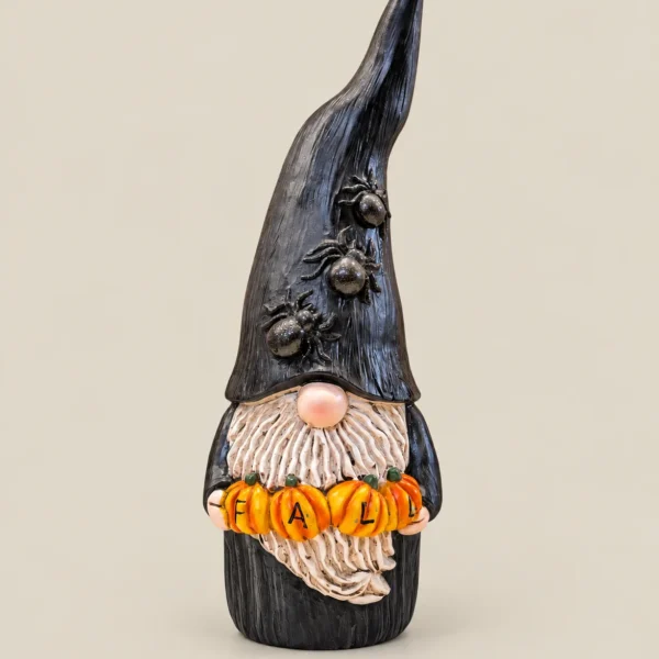 Halloween Spider Hat Gnome with Fall Pumpkins