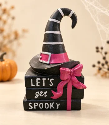 “Let’s Get Spooky” Witch Hat & Books Halloween Tabletop Figurine