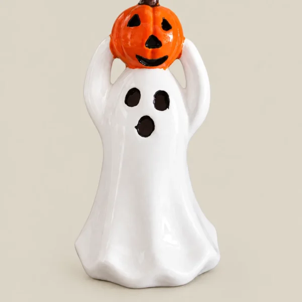 LED Ceramic Ghost with Pumpkin Halloween Figurine
