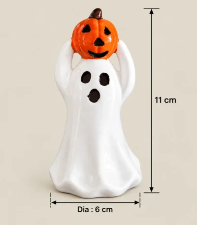 LED Ceramic Ghost with Pumpkin Halloween Figurine - Image 4