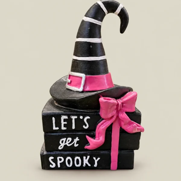 “Let’s Get Spooky” Witch Hat & Books Halloween Tabletop Figurine