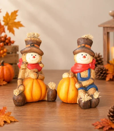 Harvest Scarecrow with Pumpkin Figurine – Assorted Design