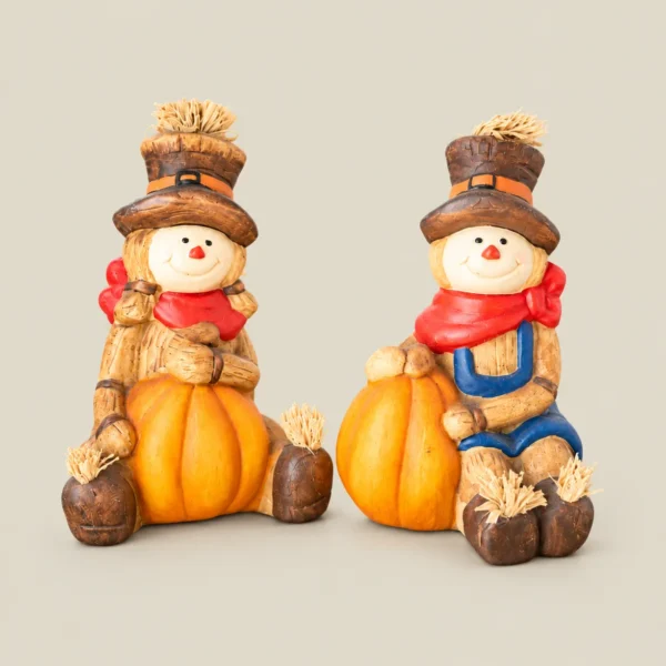 Harvest Scarecrow with Pumpkin Figurine – Assorted Design