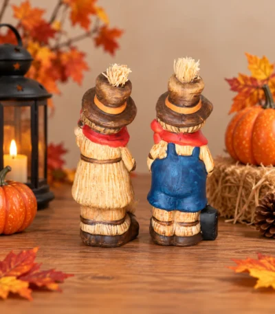 Rustic Harvest Scarecrow Couple Figurines – Set of 2 - Image 2