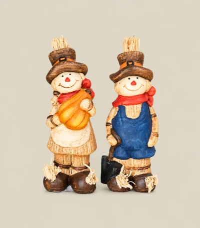 Rustic Harvest Scarecrow Couple Figurines – Set of 2 - Image 4