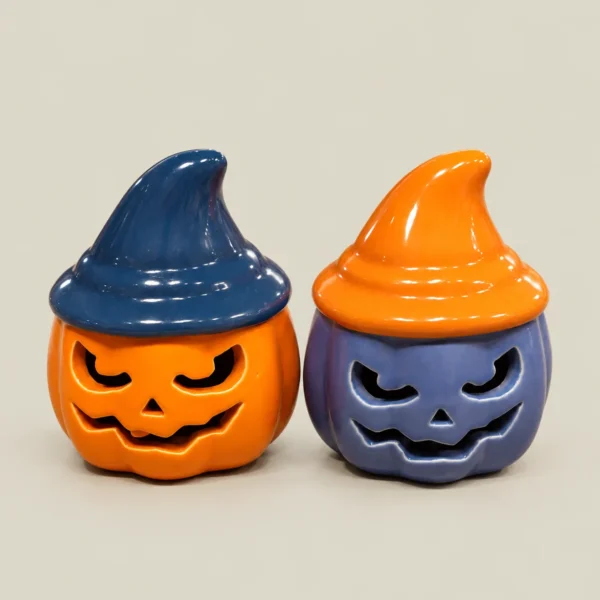 Halloween Witch Hat Pumpkin Tea Light Candle Holders – Set of 2