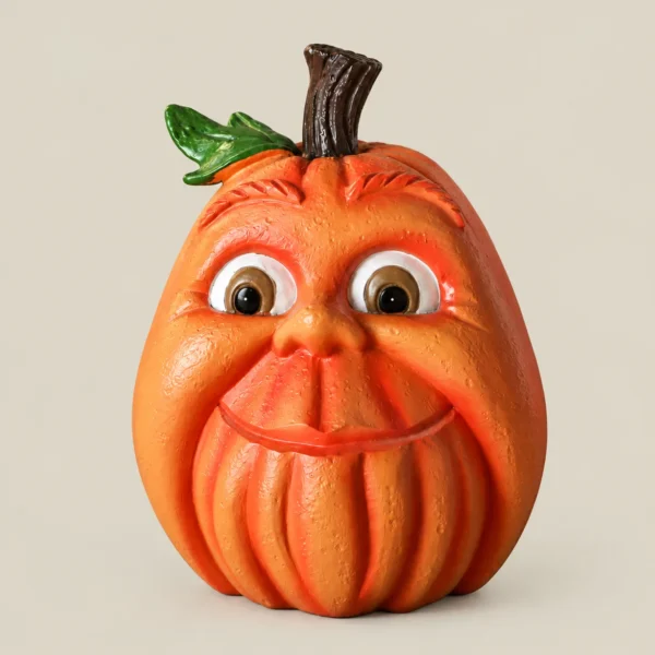 Whimsical Smiling Pumpkin Halloween Figurine