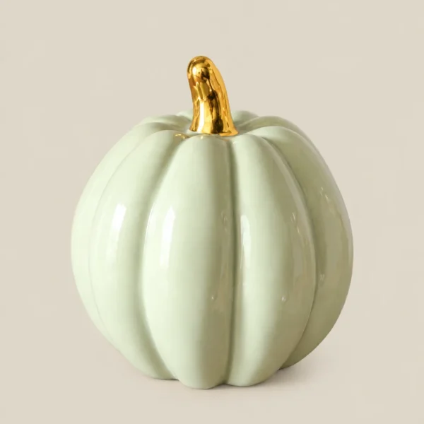 Glossy Ceramic Pumpkin Décor with Gold Stem