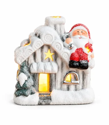 Battery-Operated LED Snowy Christmas Cottage with Santa Figurine - Image 4