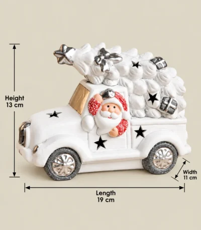 Santa Claus Christmas Tree Truck Decorative Figurine – White & Silver - Image 4