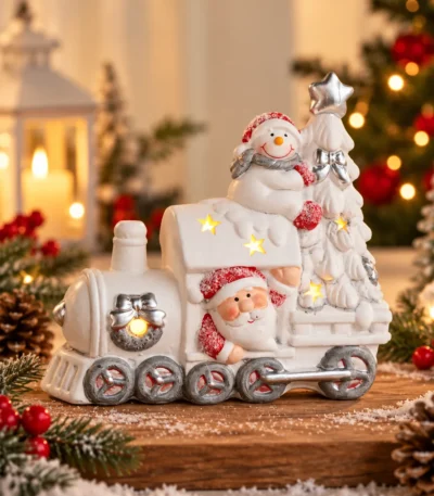 Christmas Santa & Snowman Terracotta Train with Christmas Tree – Decorative Showpiece - Image 2