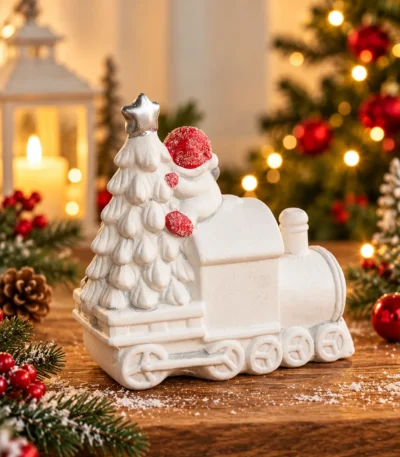 Christmas Santa & Snowman Terracotta Train with Christmas Tree – Decorative Showpiece - Image 3