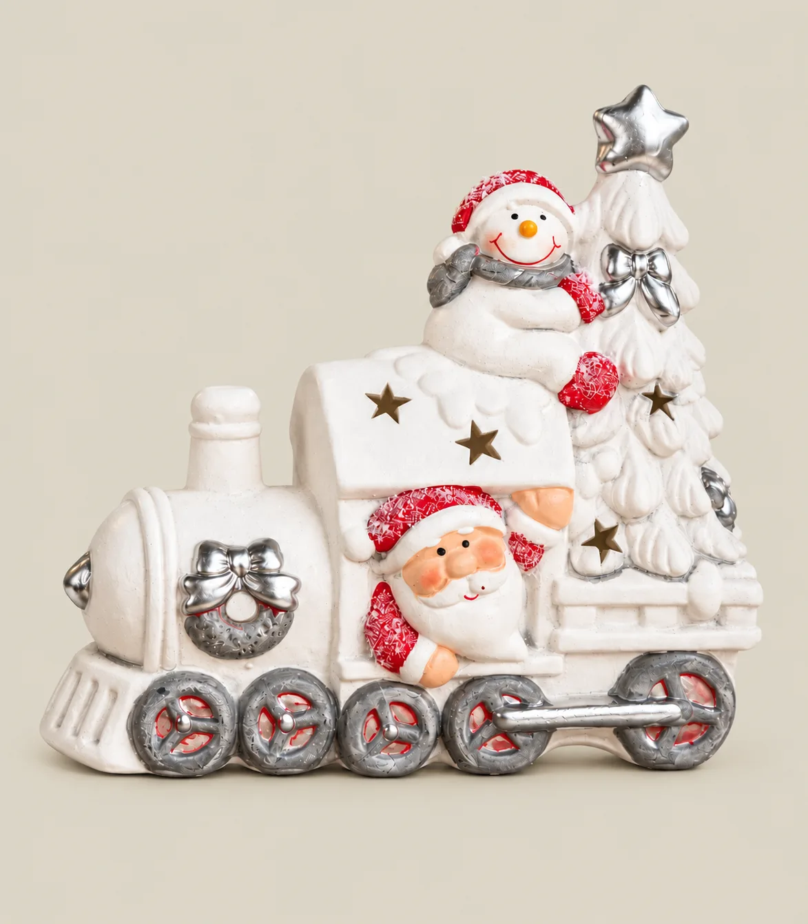 31 Christmas Santa & Snowman Terracotta Train with Christmas Tree – Decorative Showpiece - Image 1