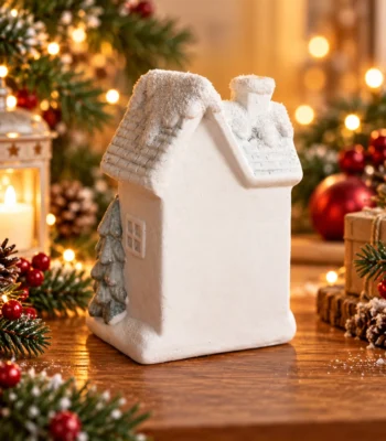 LED Illuminated Snowy Christmas Cottage with Snowman Figurine - Image 3