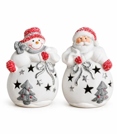 Christmas Snowman & Santa Decorative Figurines with Battery-Operated LED Lights – Set of 2 - Image 5